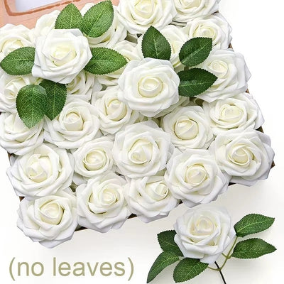5-100pcs Fake Rose Flower Green Leaves for Valentine's Day Wedding Birthday Party Artificial Roses Heads with Stems Supplies