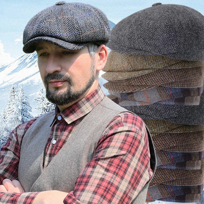 2025 New Classic Hat for Men Caps Vintage Retro Tweed Peaky Blinders Beret Hat Flat Peaked Cap Street Hats for Women Men
