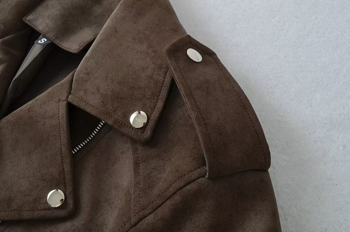 European style new women's fashion versatile temperament retro design velvet PU motorcycle jacket short coat