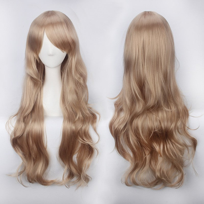 European and American style cos color anime wig, with foreign trade buckle net, universal, 80CM long, curly Synthetic fiber wig