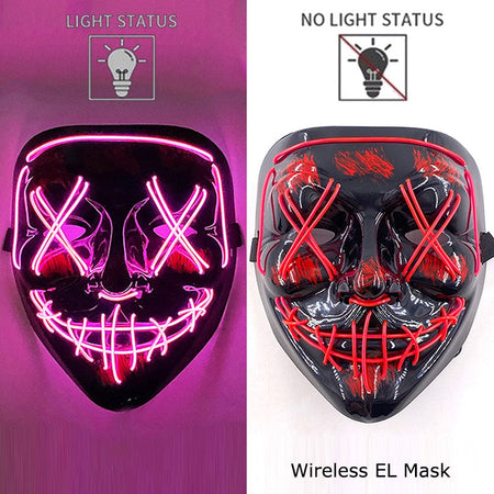 Wireless Neon LED Purge Mask Glow in The Dark Cosplay Horror Mask Halloween Masquerade Party Masks Glowing Funny Dress Up
