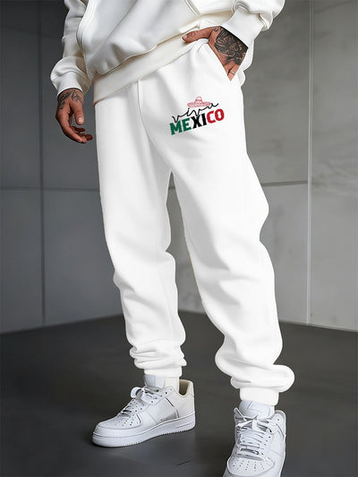 Mexico Creative Letter Prints Sweatpants Mens Casual Trousers Elastic Waist Loose Pocket Jogger Pants Autumn Fleece Warm Clothes