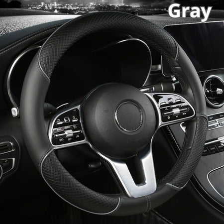 All Seasons Leather Diamond Steering Wheel Cover Universal Fit for 14 .5-15 Inch Durable Leather Cover Anti-Slip Veins Design