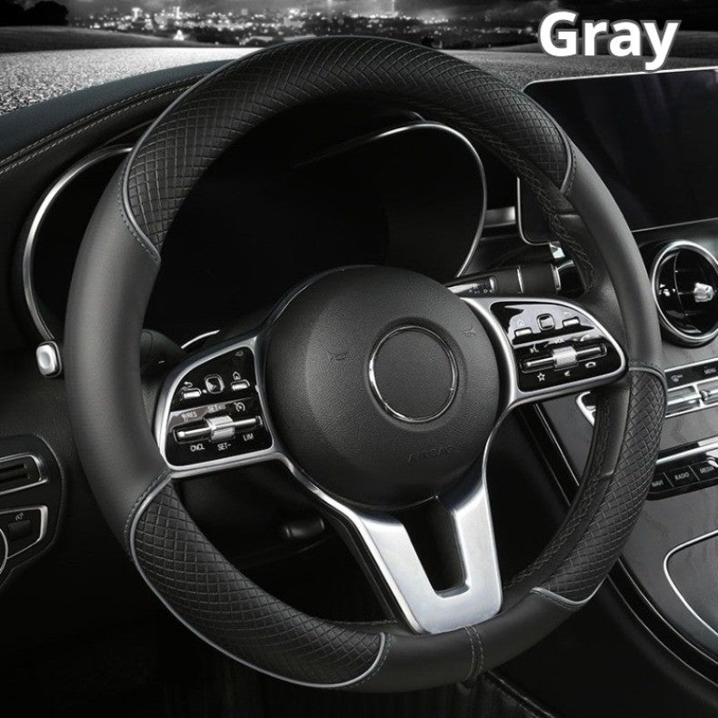 All Seasons Leather Diamond Steering Wheel Cover Universal Fit for 14 .5-15 Inch Durable Leather Cover Anti-Slip Veins Design