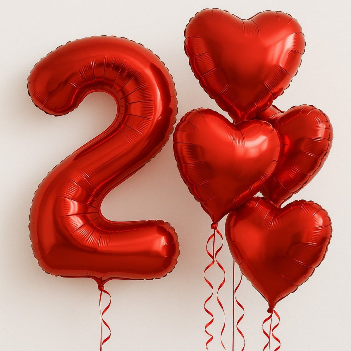 6Pcs/Set 32in Red Foil Number and 18in Heart Balloons Valentine's Day Birthday Christmas Party Decorations Anniversary Halloween