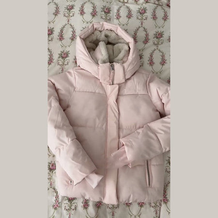 Pink Women's Jacket With Hat Zipper Pockets Inner Faux Fur Solid Female Jackets 2025 Autumn Winter Fashion Chic Lady Outwears