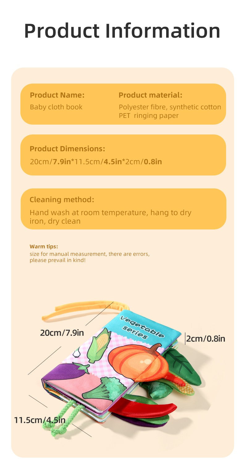 Baby Cloth Book 6-page 0-3 Year Old Infant Early Education Toys Vegetable Enlightenment Cognition Cloth Book Baby Toys