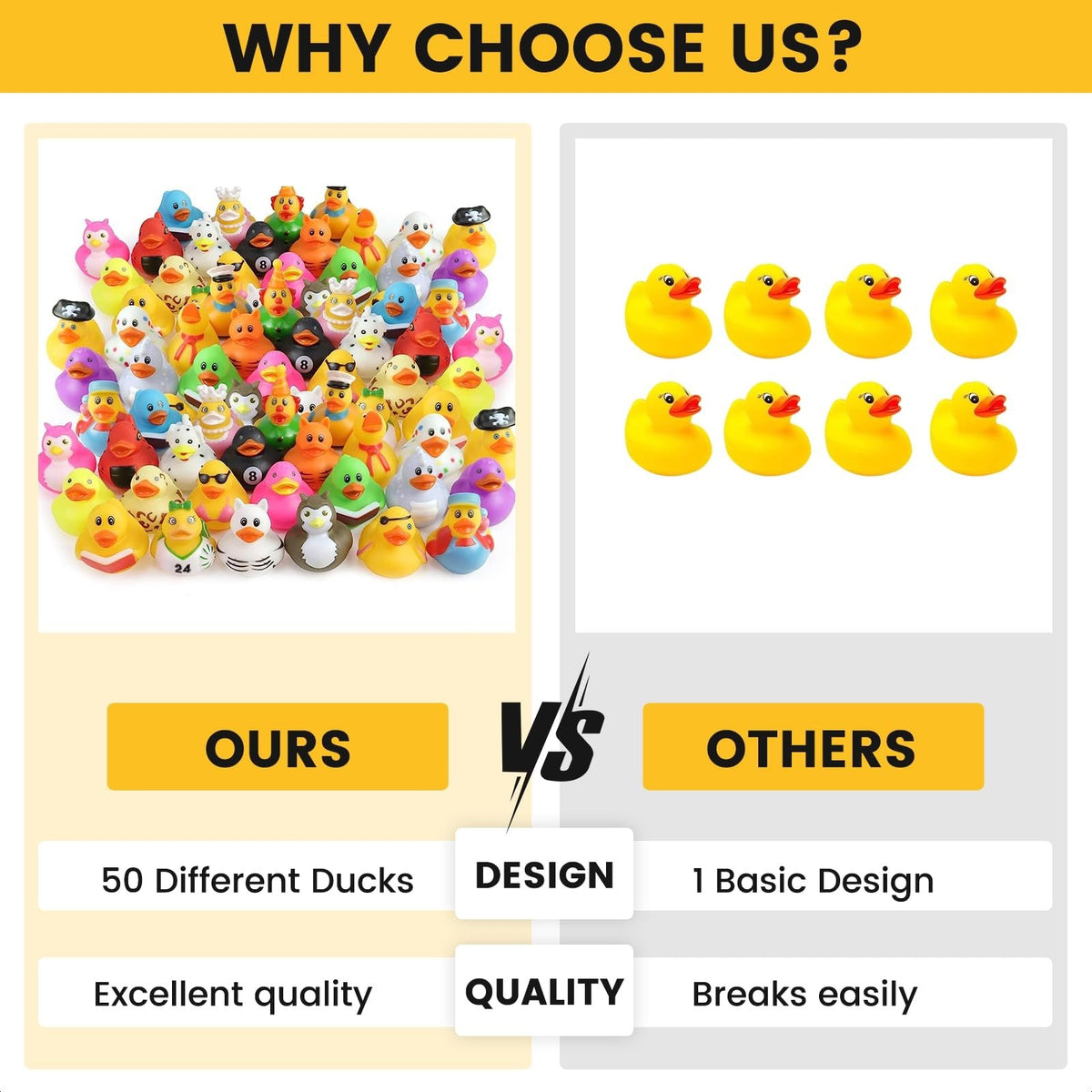 1-100pcs Rubber Ducks in Bulk,Assortment Duckies for Jeep Ducking Floater Duck Bath Toys Party Favors