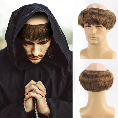 Fun Bald Cosplay Synthetic Hair Monk Wig, Novel Brown, Suitable For Halloween And Christmas-Themed Parties, 6-Inch Bald Wig