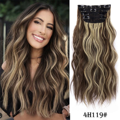 4Pcs/Set 20Inch Synthetic Hair Clip In Long Wavy Thick Hairpieces For Women Full Head Synthetic extenciones para el cabello