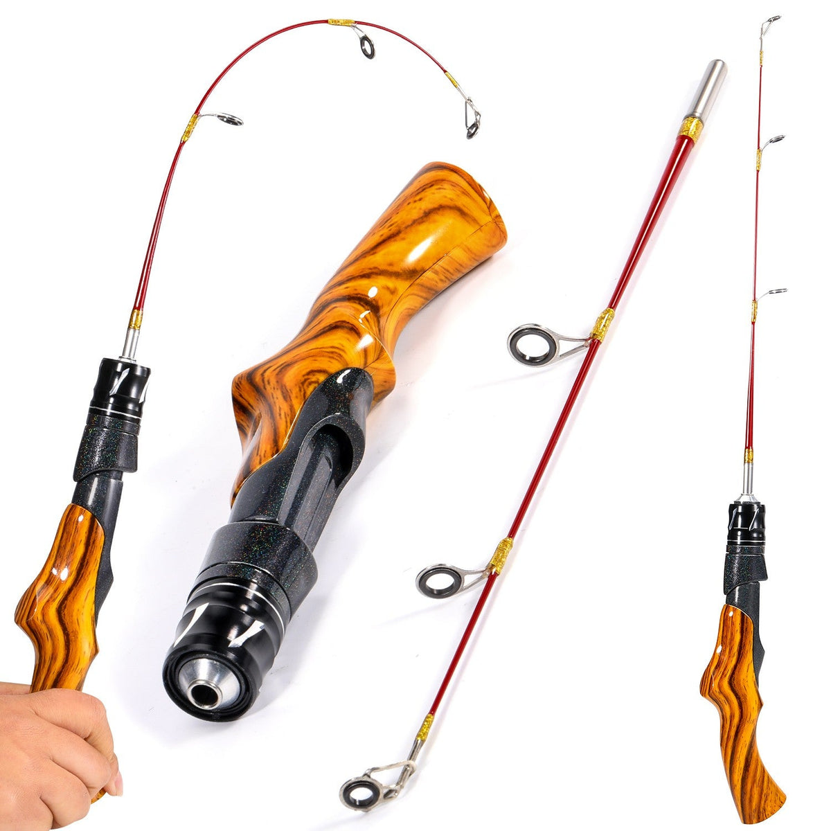Sougayilang Ice Fishing Rod 2 Sections High Carbon Fiber Ice Rods with Power Two Rod Tips Max Drag 8Kg Fishing on The Ice