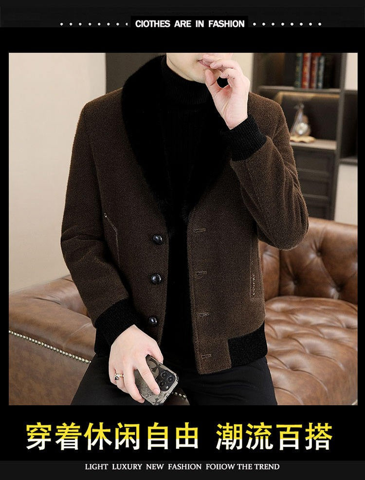 2024 Winter Woolen Jacket for Men Thick and Plush Warm Lapel Trench Coat Casual Business Wool Blends Social Streetwear Overcoat