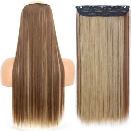 Long Straight Hairstyle 5 Clip Natural Hair Extension Synthetic Fiber Heat-Resistant Hairpiece 22"32" Black Brown Blonde
