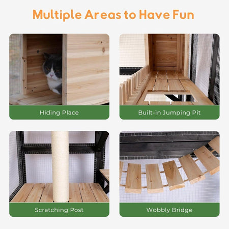 Large Cat Catio Outdoor Window Enclosure 73" Wooden Cat House Attached to Window Catio for Cats Walk in Kitty Kennel with Large