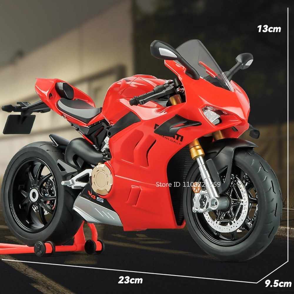 1:9 Scale 1299 V4S Miniature Motorbike Toy Models Alloy Diecast Sound Light Shock Absorption Ornament Motorcycles for Kids Gifts