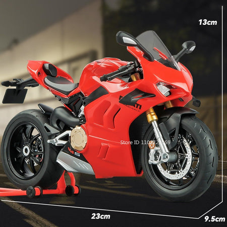 1:9 Scale 1299 V4S Miniature Motorbike Toy Models Alloy Diecast Sound Light Shock Absorption Ornament Motorcycles for Kids Gifts