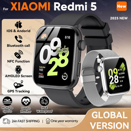 2025 New For Xiaomi Redmi Watch 5 Bluetooth Call GPS Tracking NFC Heart rate IP68 Waterproof Sport Fitness Smart bracelet Unisex