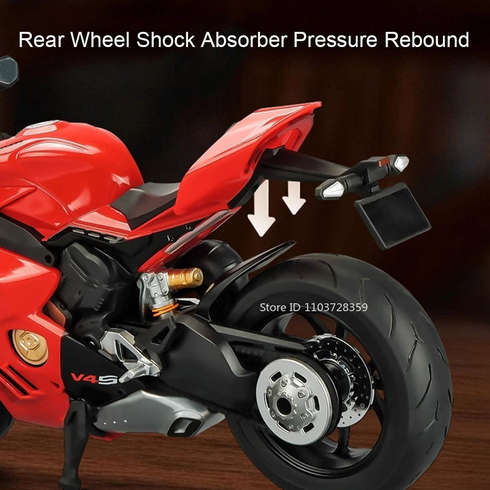 1:9 Scale 1299 V4S Miniature Motorbike Toy Models Alloy Diecast Sound Light Shock Absorption Ornament Motorcycles for Kids Gifts