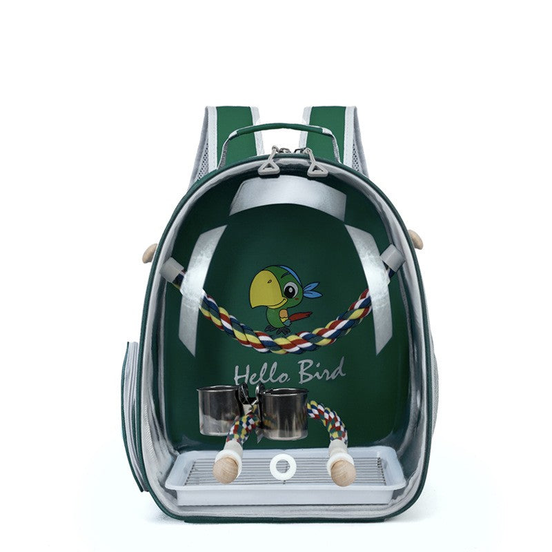 Portable Bird Carrier Bird Backpack with Perch Rope and Tray for Parrot Parakeet Macaw Cockatiel Acrylic Pet Cage Birds Bag