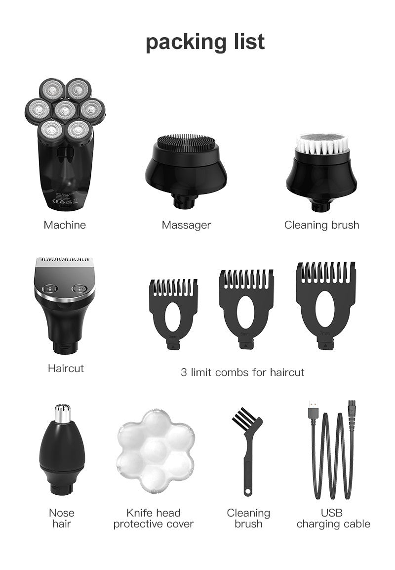 Kensen 5 In 1 Electric Shaver 7D Floating Cutter Head Rechargeable Shaver Kit For Men IPX6 Waterproof Beard Trimmer head shavers