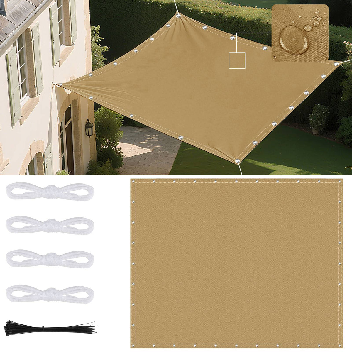 Waterproof Straight Edge Sun Shade Sail with Grommets Garden Sunscreen Pergola Shade Cover Canopy For Outdoor Garden Patio Tent