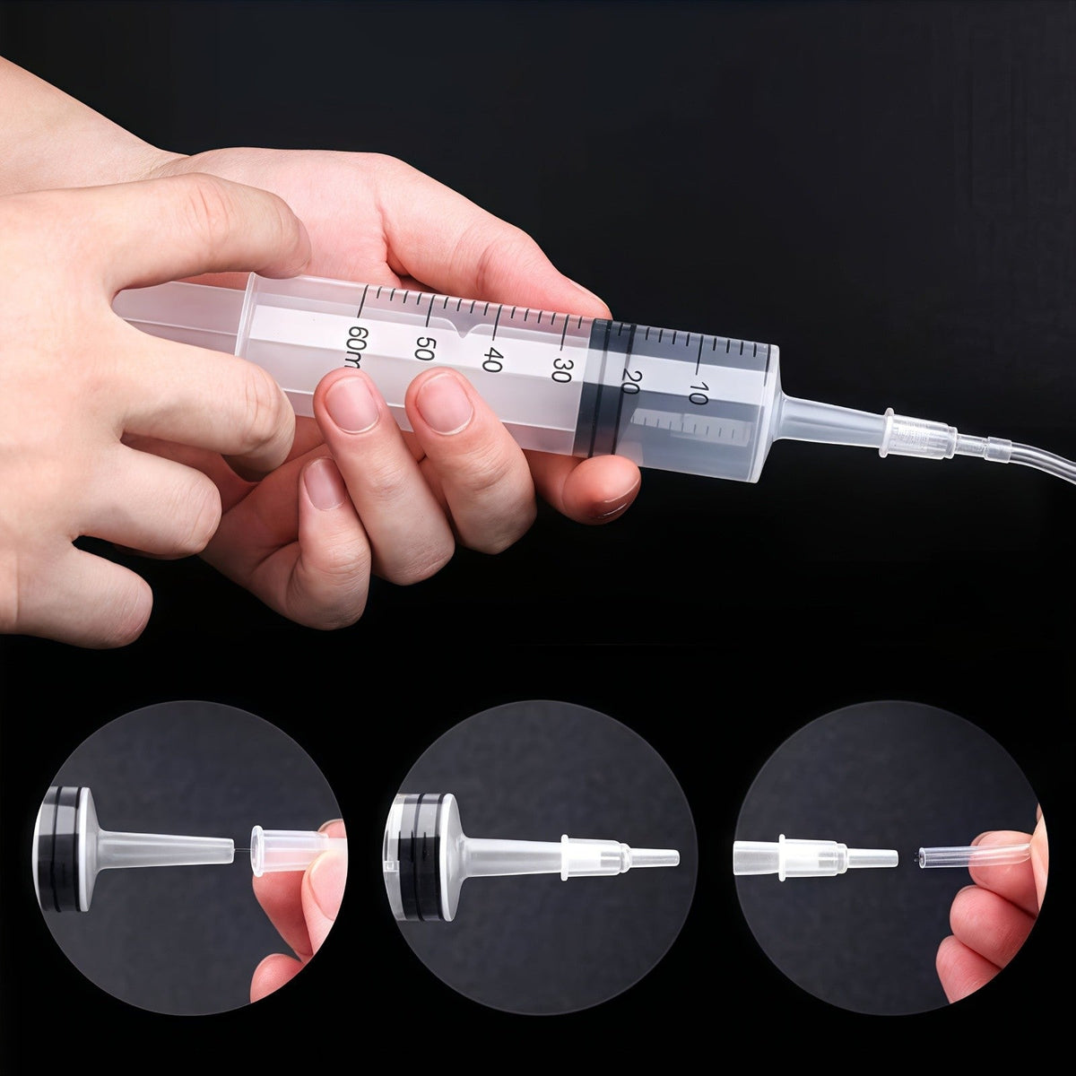 60/100/150ml large syringe with 100 cm of tubing, converter, cap set, garden injector, for liquid lipstick paint epoxy resin oil