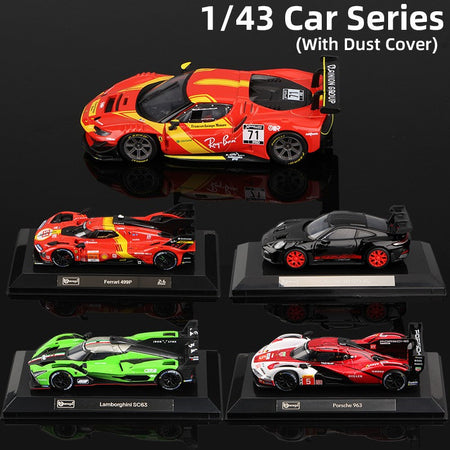 Bburago 1:43 Race Car Model With Dust Cover Series Alloy Miniature Diecast Racing Static Toy 499P 296 GT3 963 911 GT3 SC63 Fxxk