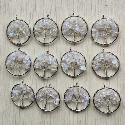 Natural Amethysts Roses Quartz Stone Handmade Wire Wrapped Tree of Life Pendants 30mm for Jewelry Marking Wholesale 12pcs/lot