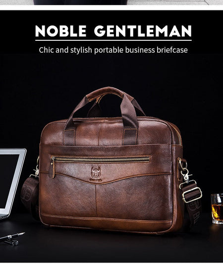 BULLCAPTAIN Briefcase Shoulder Messenger Bags Men's Genuine Leather 14-inch Laptop Bag's Men's Briefcase Office Business Handbag