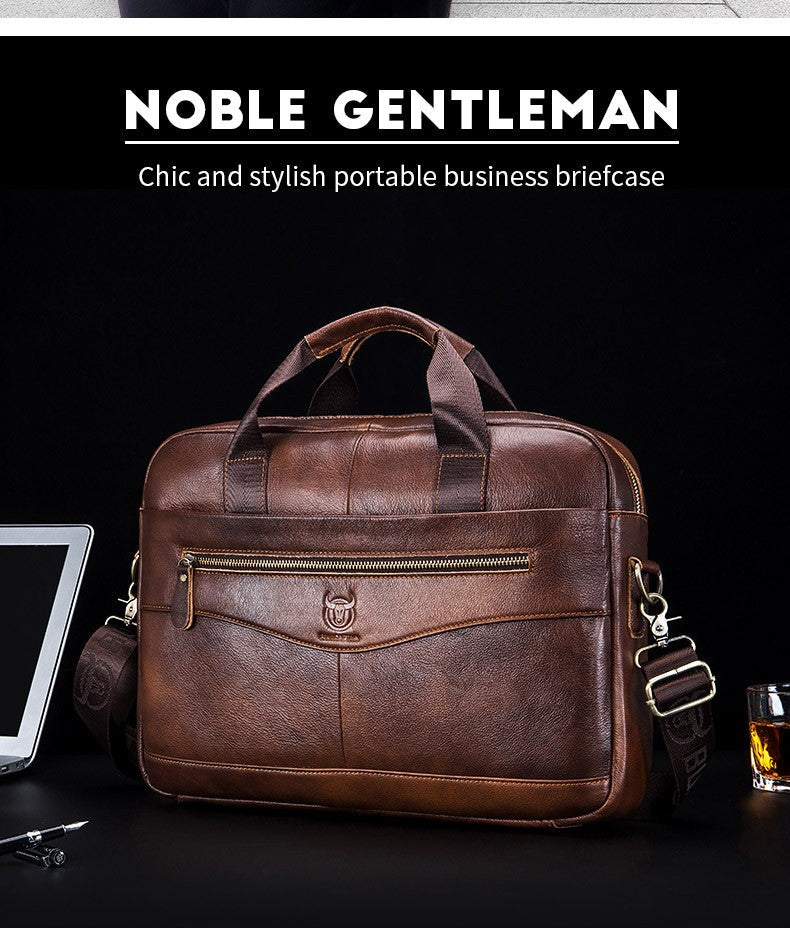BULLCAPTAIN Briefcase Shoulder Messenger Bags Men's Genuine Leather 14-inch Laptop Bag's Men's Briefcase Office Business Handbag