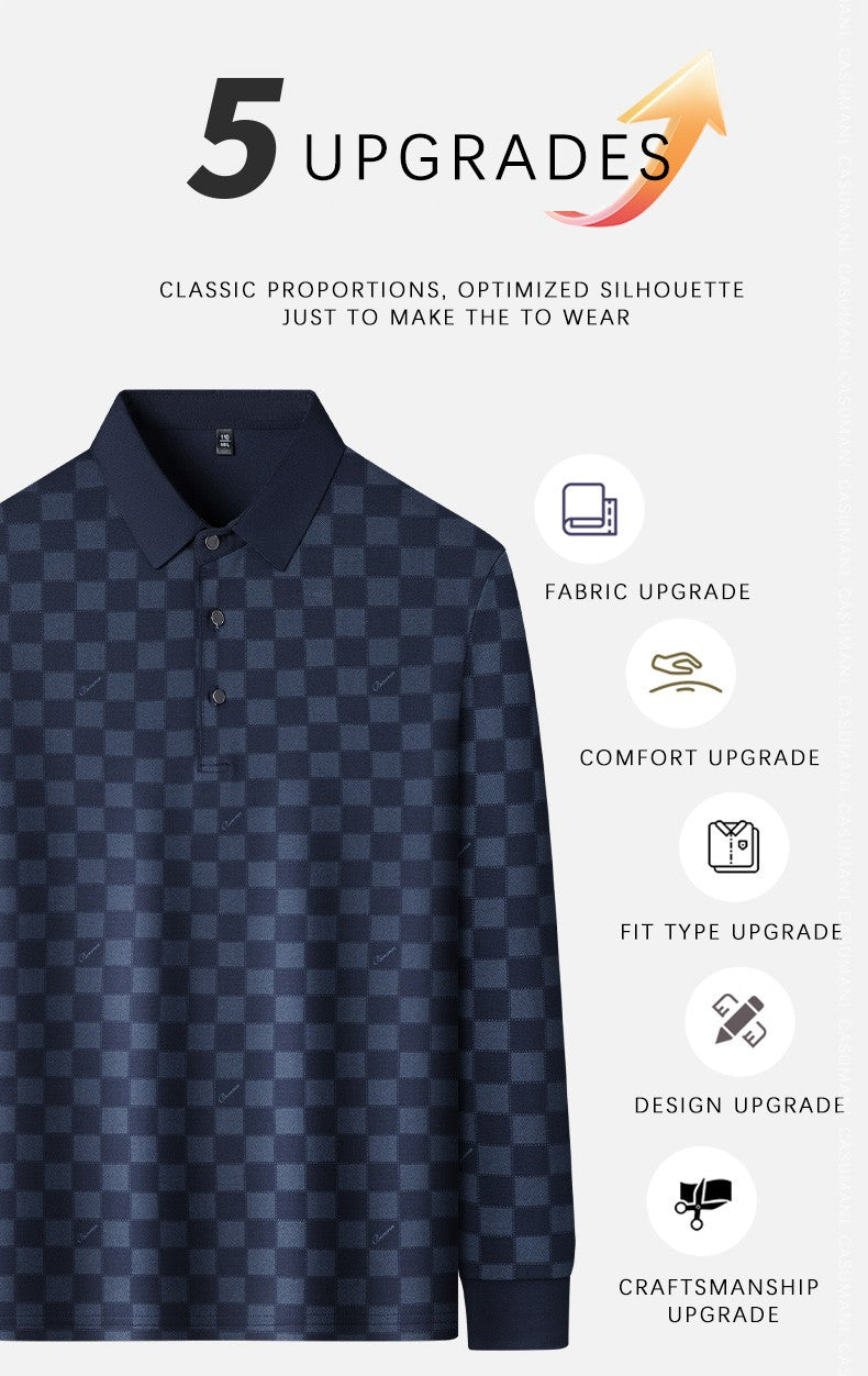 BROWON Polo Shirts for Man Autumn Business Slim Fit Long Sleeve T Shirt Men 2025 New Casual Loose Pullover Plaid Men Tops & Tees