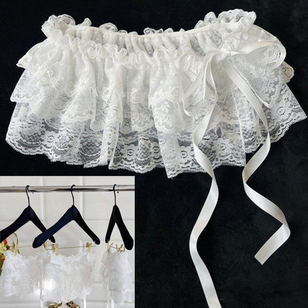 Korean Ins Unique Lace Layered Gauze Skirts Lace Trim A-Line Short Cloth Mini Waist Skirts Harajuku Girl's White Skirts Y2K