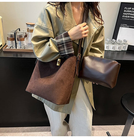 Shoulder Bags Bucket Bag Retro Suede Fur Women Tote Bag New Style Versatile Shoulder & Crossbody Bag 2025