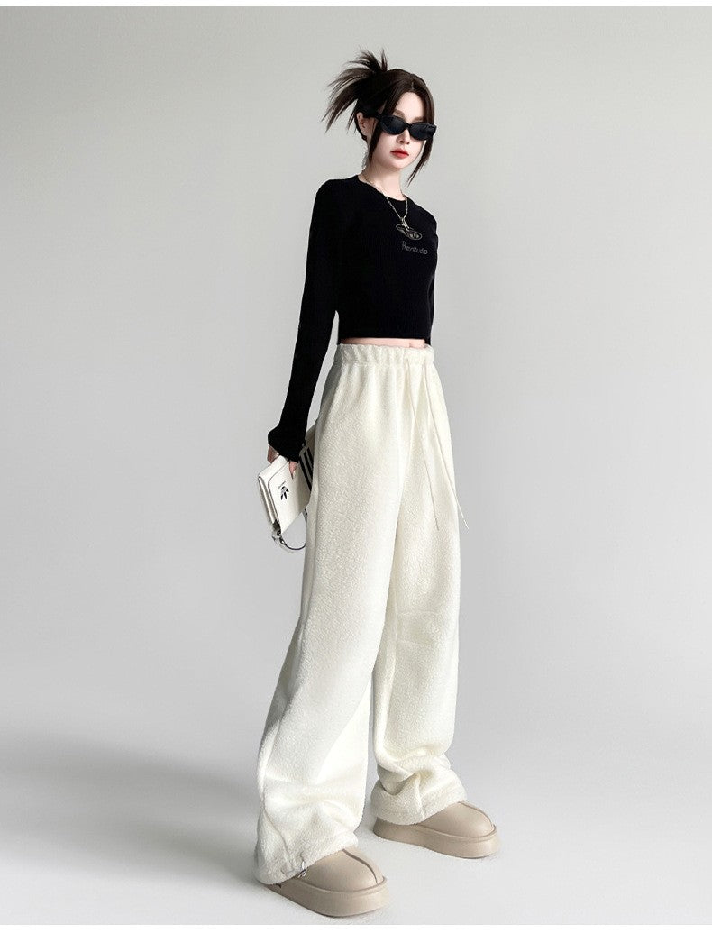 2025 New Winter Velvet Thick Pants Men Warm Straight Casual Pants Streetwear Loose Wide Leg Pants Thicken Lamb Wool Trousers