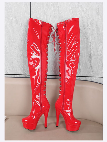 New Black Pole Dancing Long Shoes Night Club Party Queen Boots Over the Knee Boots High Heels Women Boots Sexy Thin Heels Shoes