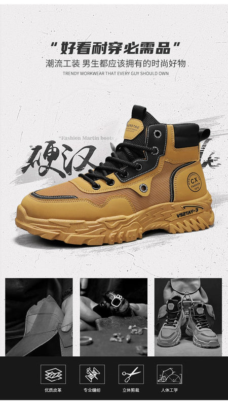Men's work boots winter lace-up men's shoes warm safety platform size 44 Promotion designer anti-slip fashion