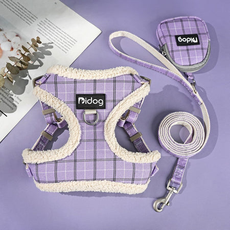 Breathable Dog Harness Leash Bag Set Winter Warm Dog Fur Harnesses Vest Pet Walking Rope With Garbage Bag for Small Medium Dogs