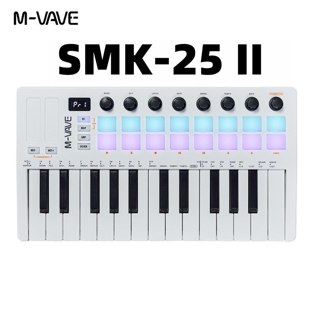 M-VAVE SMK-25 II MIDI Pad Controller Keyboard USB Mini 25 Key,16 RGB Drum Pads,8 Knobs and Music Production,Software Included