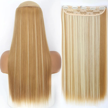 Long Straight Hairstyle 5 Clip Natural Hair Extension Synthetic Fiber Heat-Resistant Hairpiece 22"32" Black Brown Blonde
