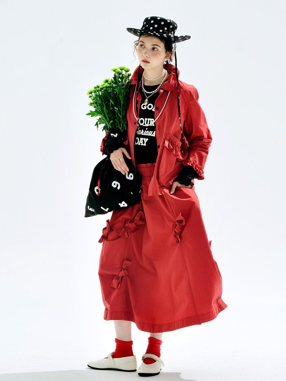 imakokoni 2025 Early Autumn Artistic Washed Braided Bow Half-Dress Casual Retro Women's A-Line Skirt255188