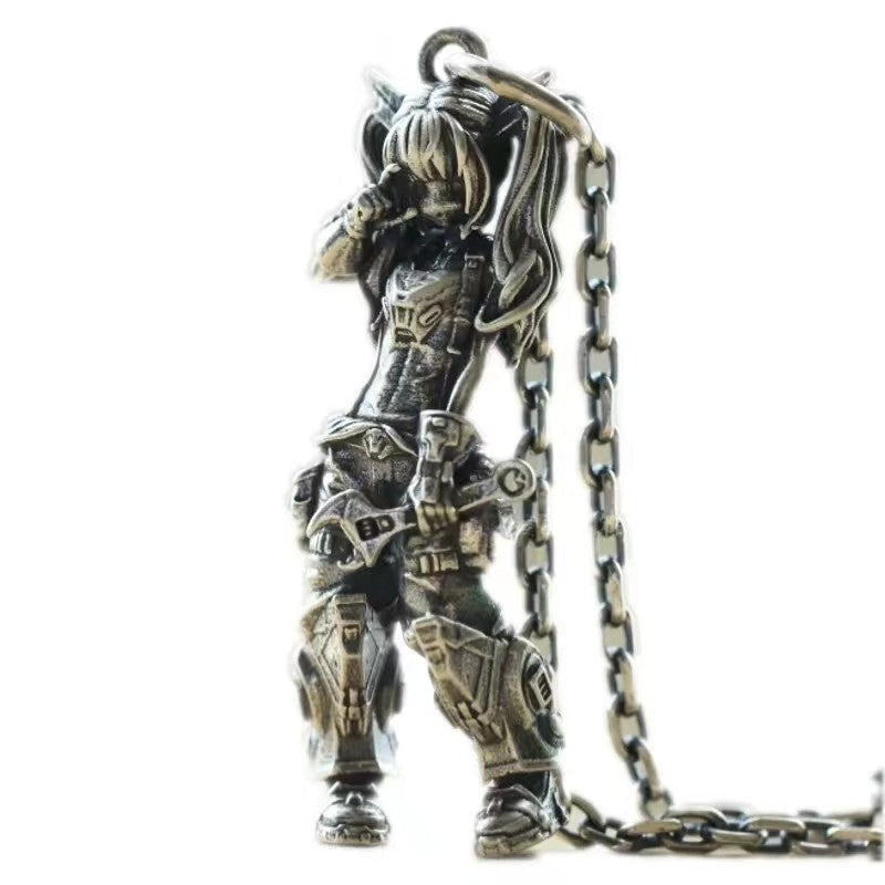 Silver-Plated Anime Mecha Beautiful Girl Girl Pendant Necklace Men and Women Hip-Hop Rock Punk Trendy Jewelry Gift