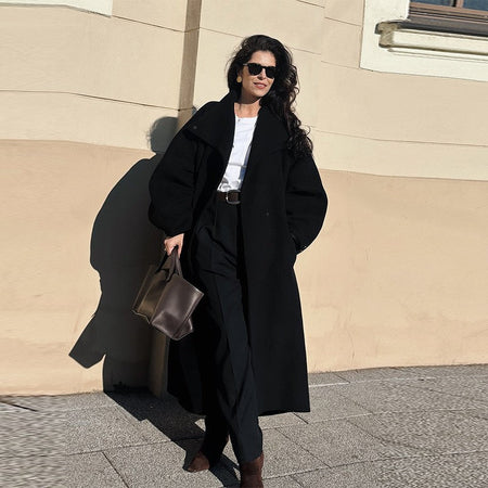 Fashion Loose Women's Trench Coat Stand Collar Batwing Sleeve Oversized Long Coats 2025 New Autumn Casual Street Chic Outwear