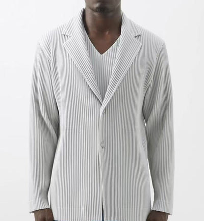 Miyake New 2025 Spring Suit Long Sleeve Pleated Pleated Men's Jacket Lapel Pleated Solid Color Fashion Loose Plisse Casual Top