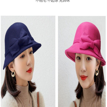 Elegant Brim Bowler Fedora Hats Church Bowler Cloche Hats Women Vintage Retro Hat Autumn Winter Warm Hat Wool Felt Bucket Cap