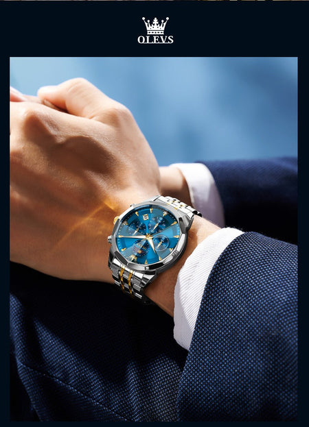 OLEVS Original Fashion Moon Phase Men's Watches Waterproof Chronograph Quartz Watch Stainless steel Calendar Brand Wristwatch