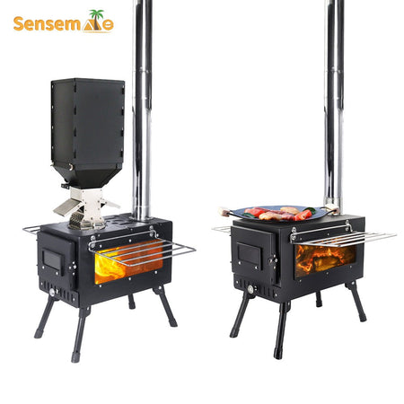 Folding Camping Wood Stove,Portable Tent Heater with 5-Section Detachable Chimney,Ice Fishing Firewood Burner,Outdoor Cook & BBQ