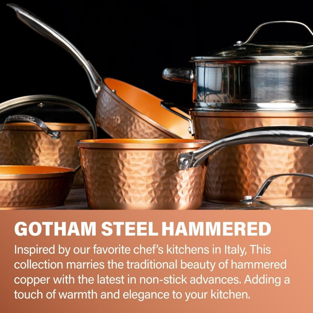 15-Piece Gotham Steel Hammered Ceramic Nonstick Cookware Set with Deep Copper Pots, Pans, Bakeware, and Deep Fry Pan