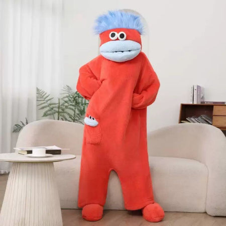 Generic Big Mouth Monster Onesie Pajamas Winter Thick Coral Fleece Ugly Cute Funny Warm Loungewear For Adults Cosplay Jumpsuit