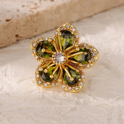 Luxury Stainless Steel Rings Gold Plated Colorful Stone Zircon Crystal Heart Ring For Women Wedding Boho Jewelry Christmas Gift