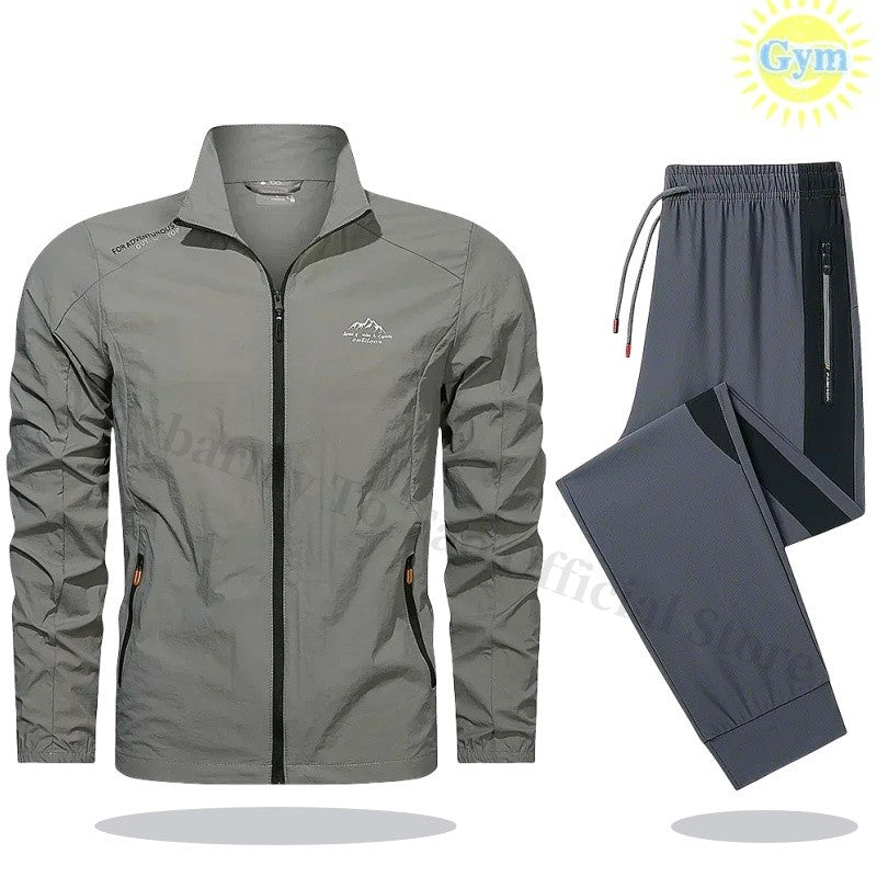 2025 Mens Sportswear Spring Summer Tracksuit 2 Piece Sets Sports Suit Sun Jacket + Pant Running Set Male Gym Exercise Clothing